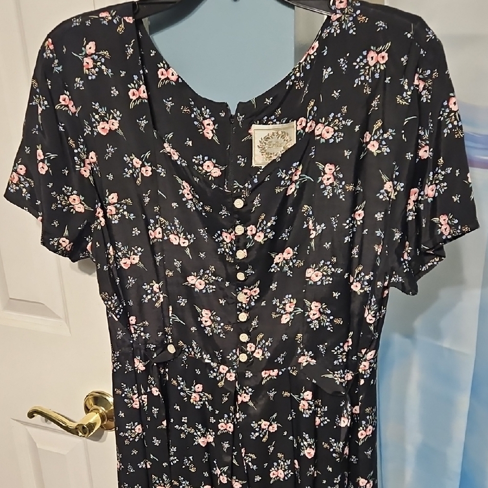 Erika Black Floral Button-Front Midi Dress